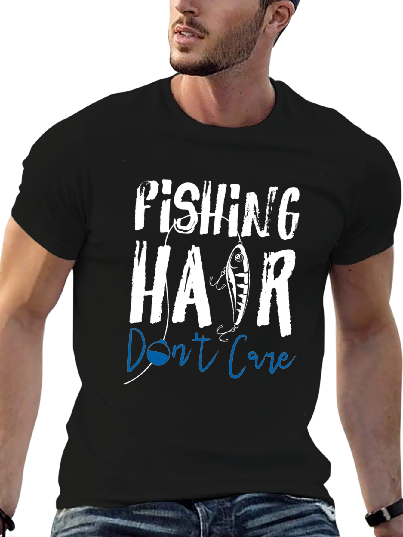 Fishing Hair Dont Care Graphic T-Shirt