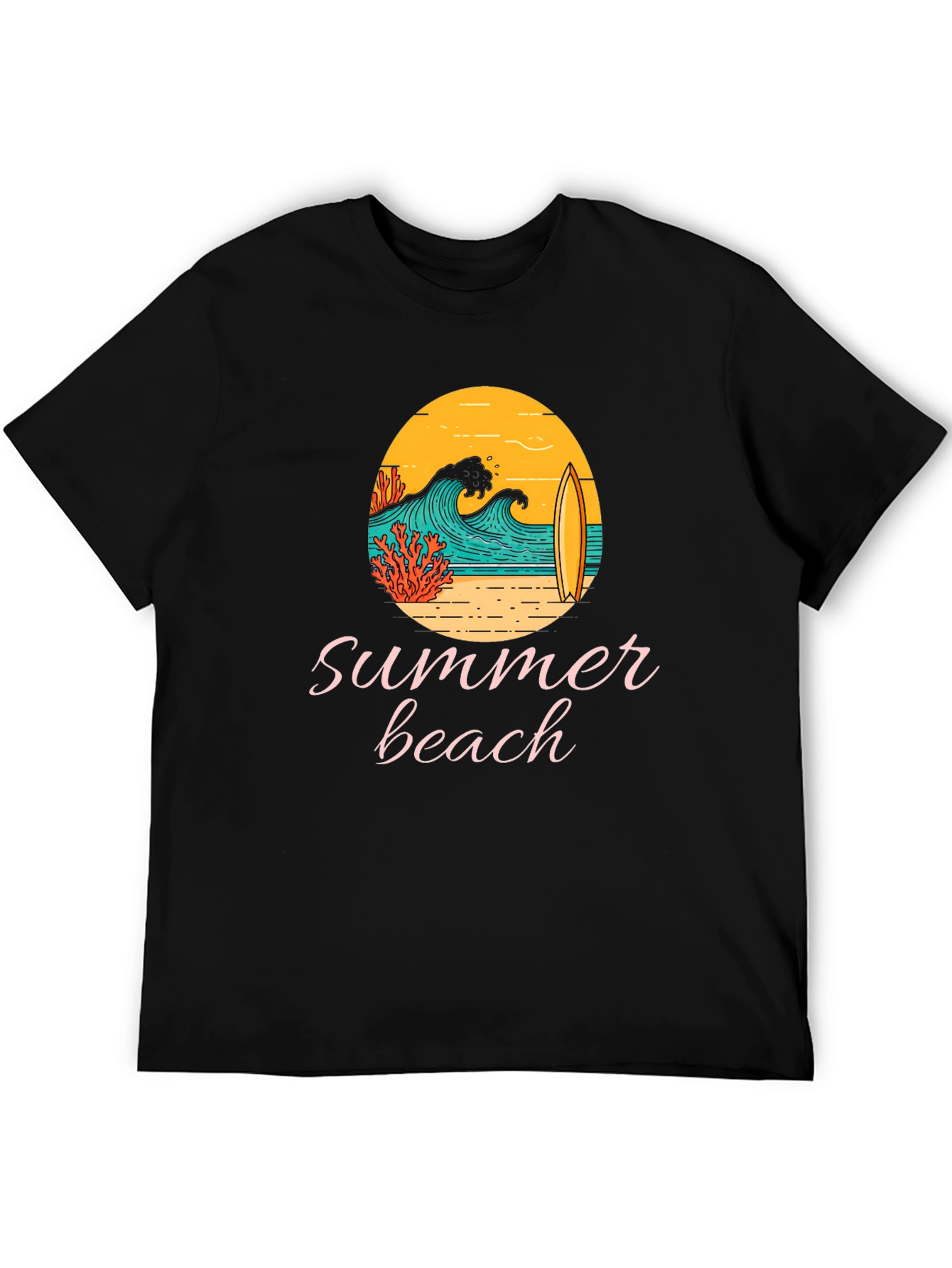 Summer Beach Graphic Tee - Black