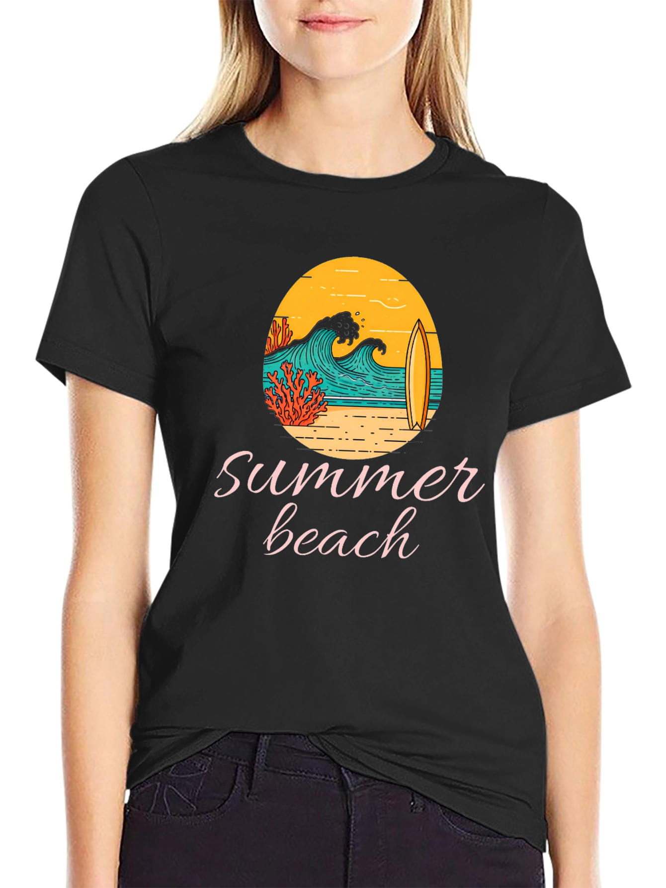 Summer Beach Graphic Tee - Black