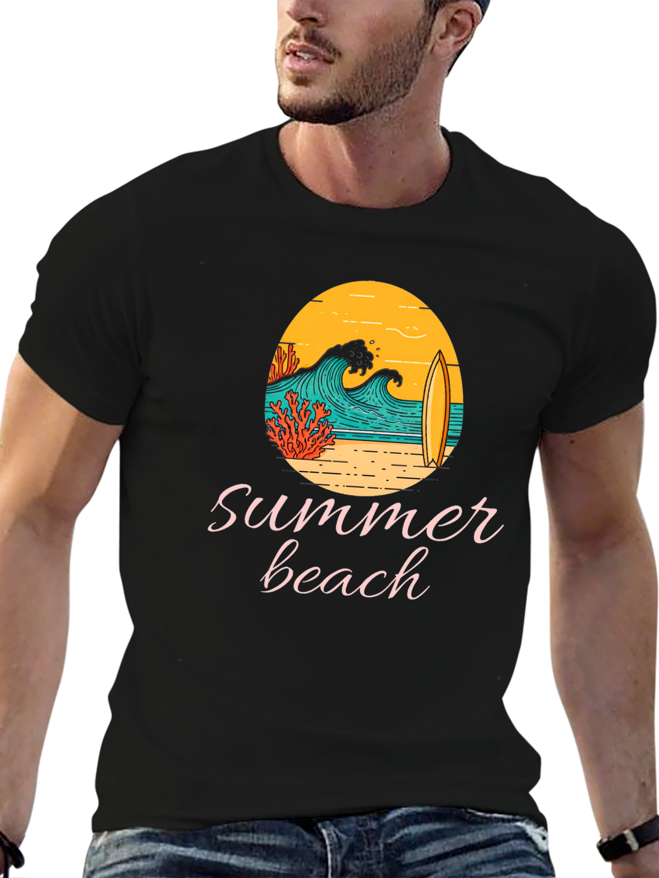 Summer Beach Graphic Tee - Black