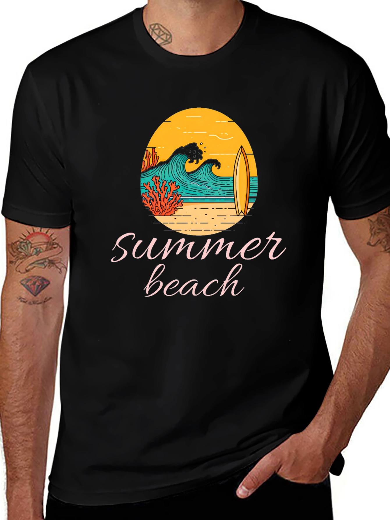 Summer Beach Graphic Tee - Black