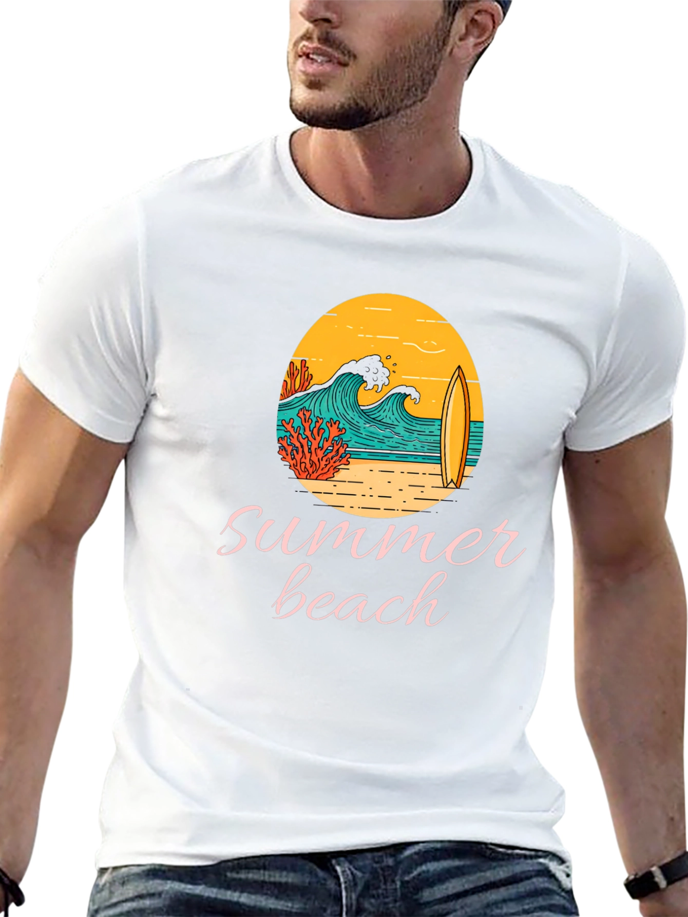 Summer Beach Graphic Tee - Black