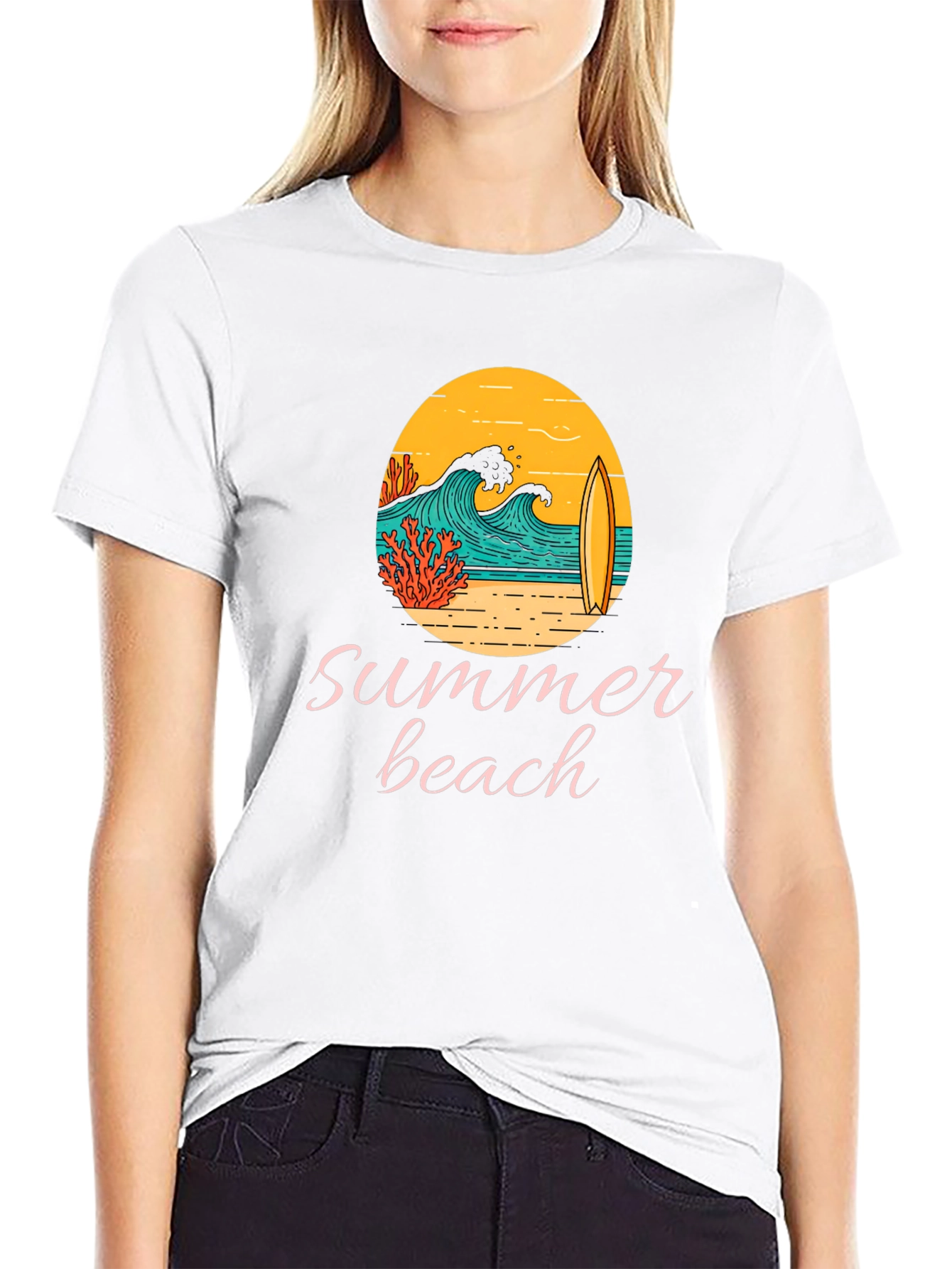 Summer Beach Graphic Tee - Black