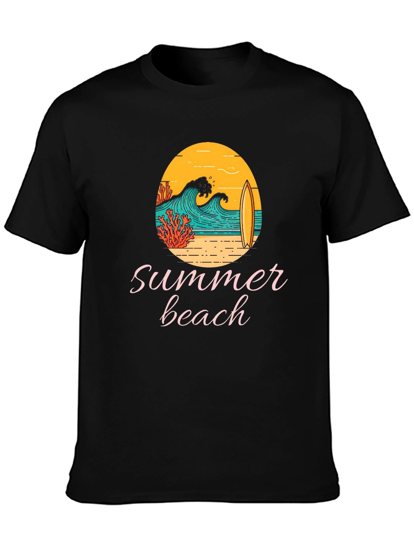 Summer Beach Graphic Tee - Black