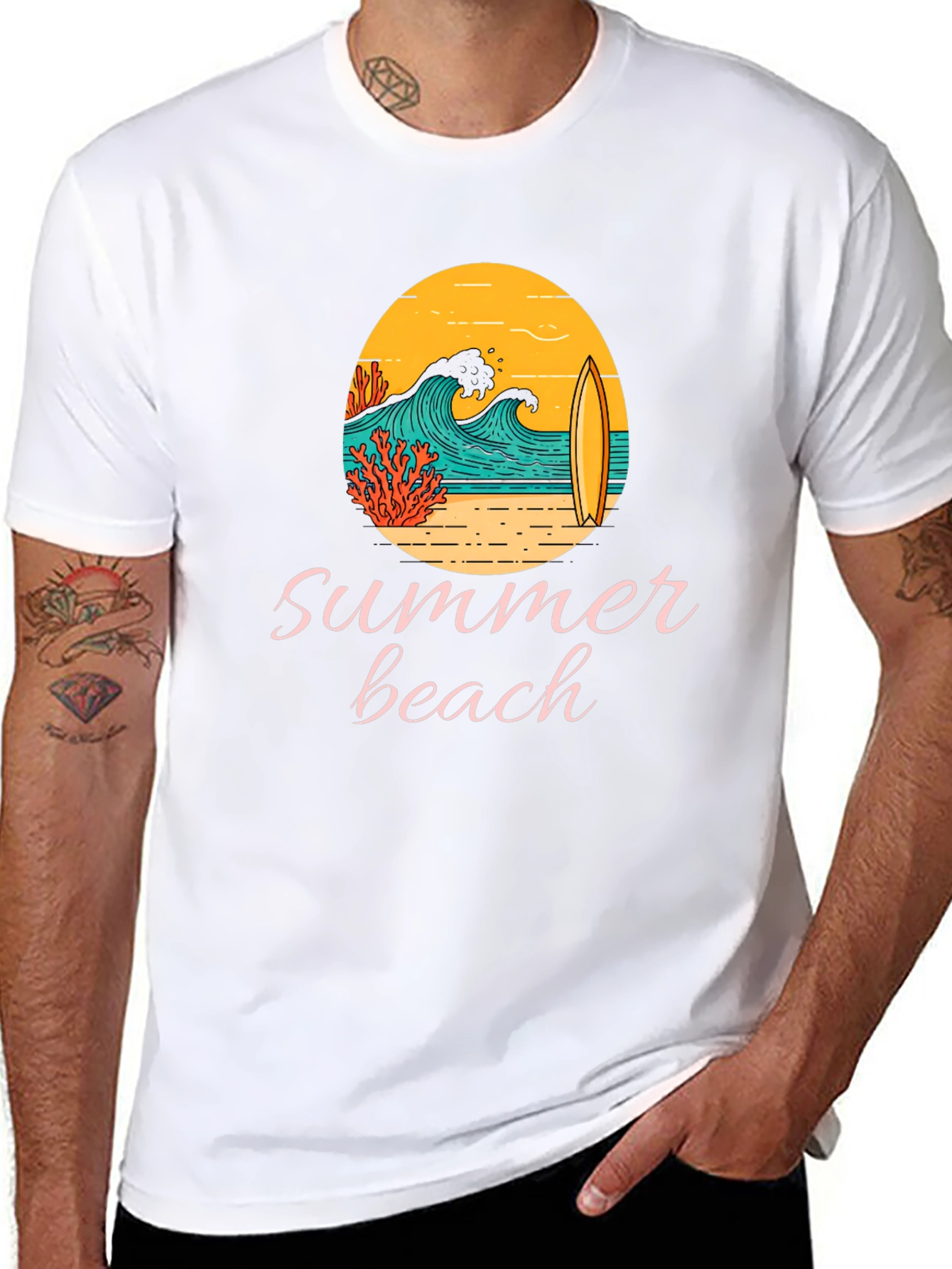 Summer Beach Graphic Tee - Black