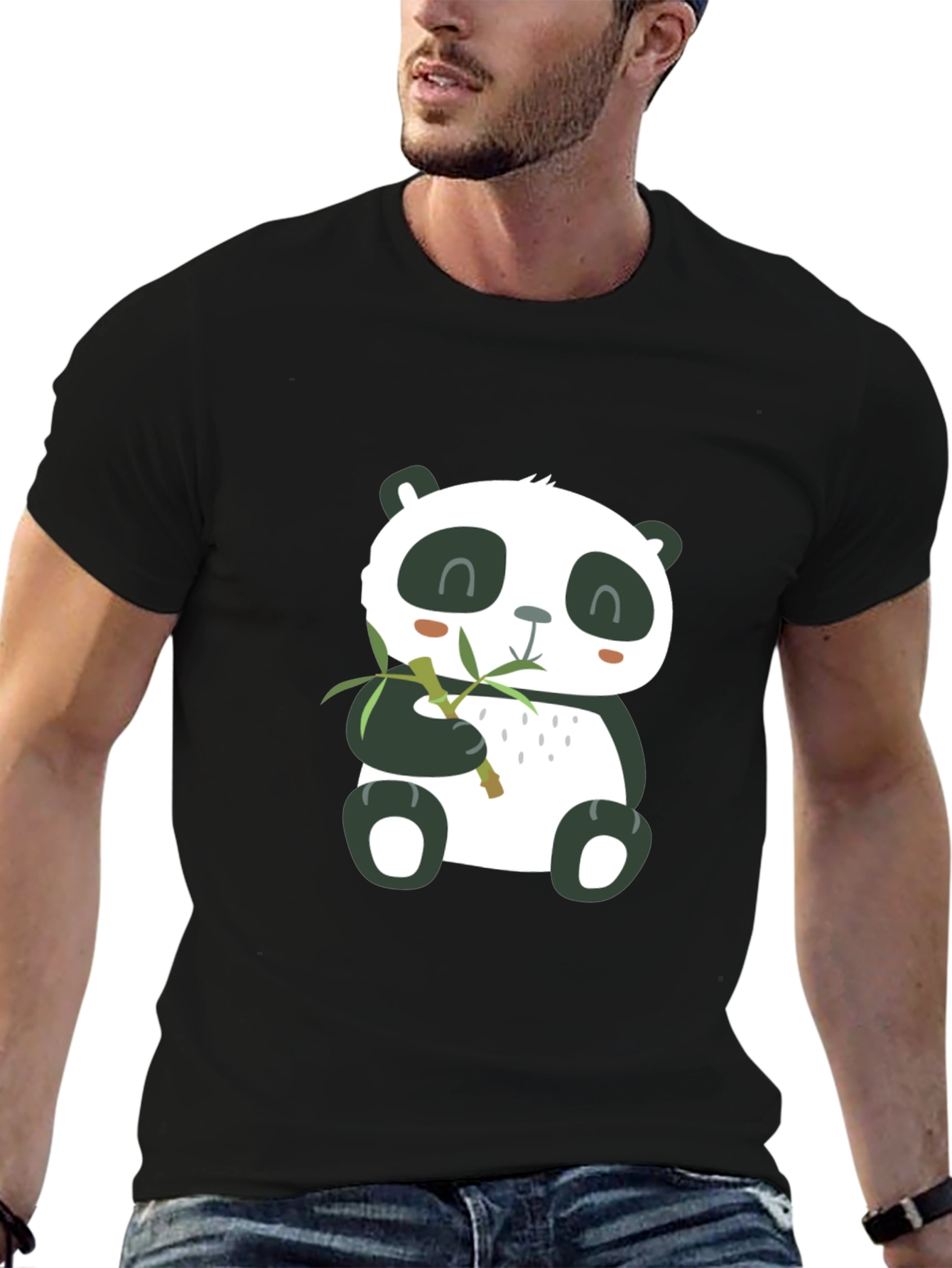 Cute Panda Eating Bamboo Mens T-Shirt