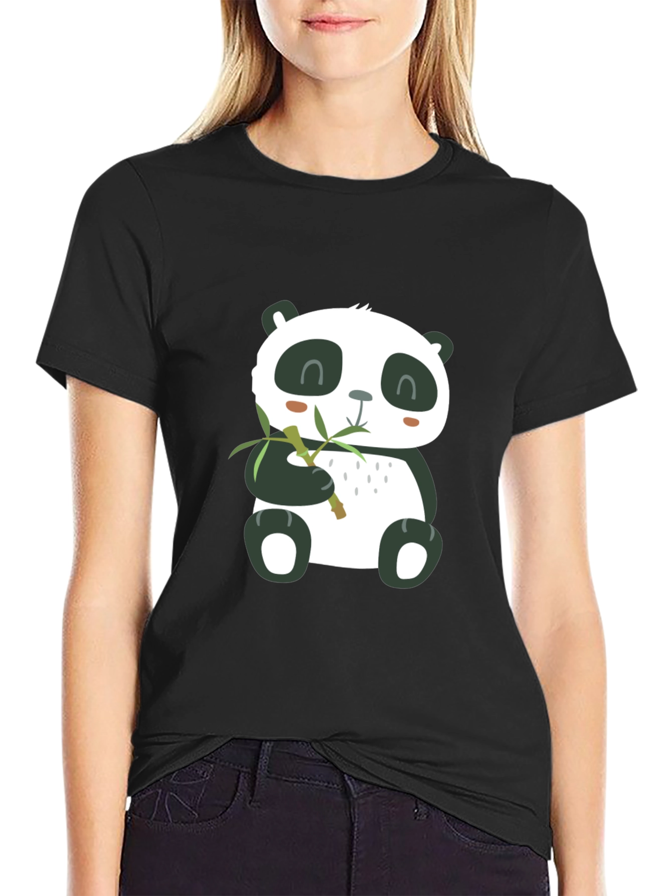 Cute Panda Eating Bamboo Mens T-Shirt