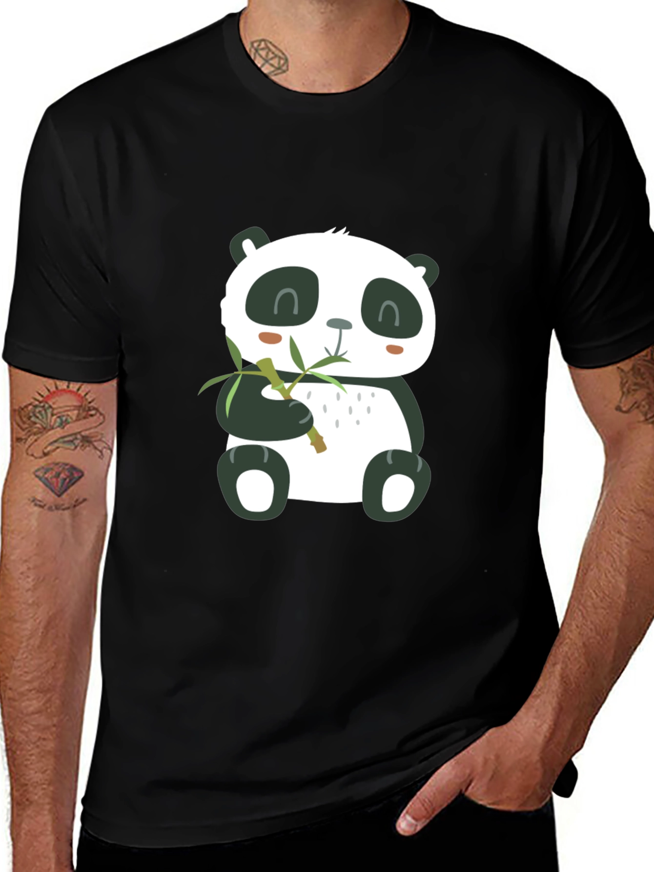 Cute Panda Eating Bamboo Mens T-Shirt