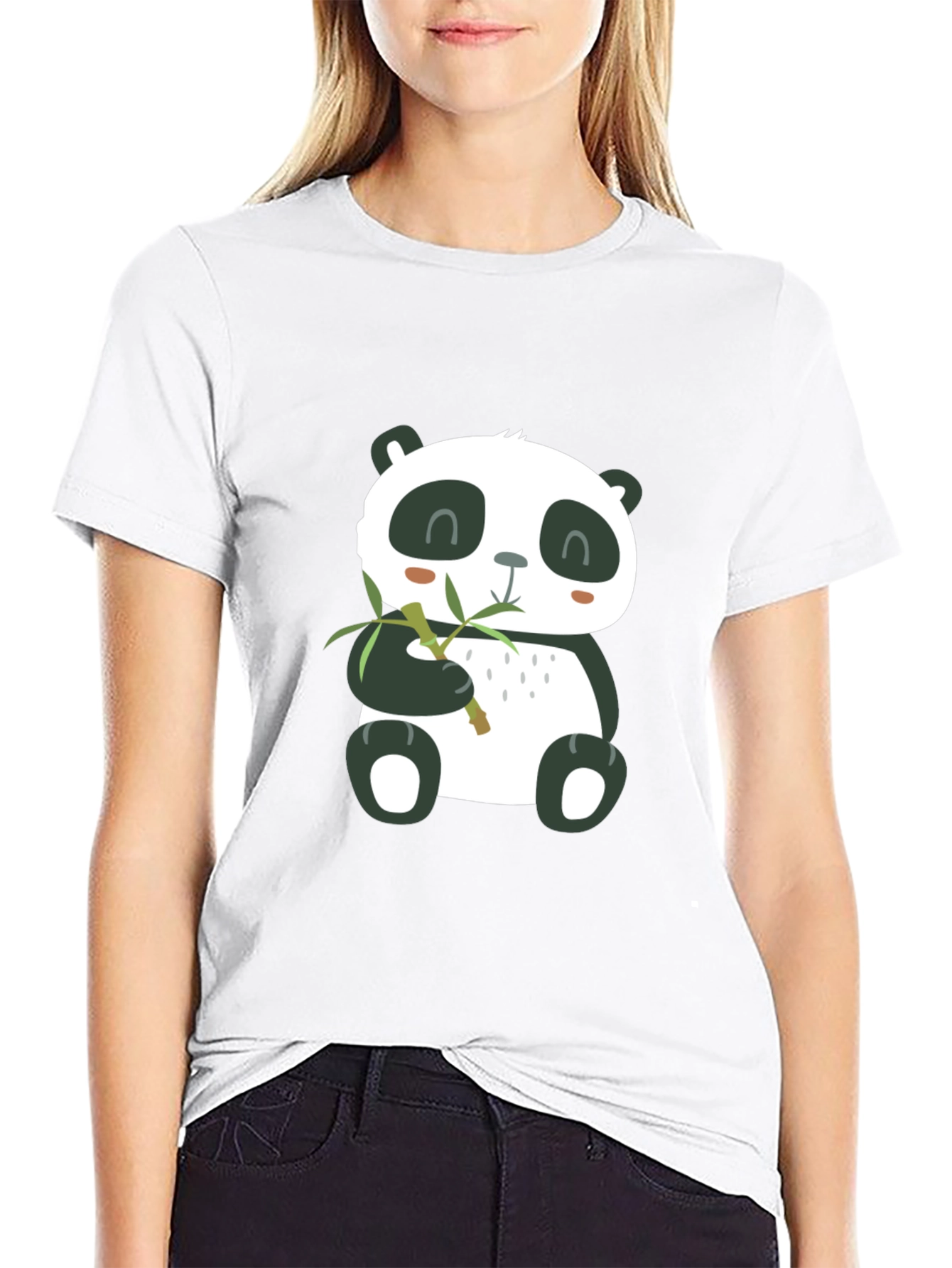 Cute Panda Eating Bamboo Mens T-Shirt