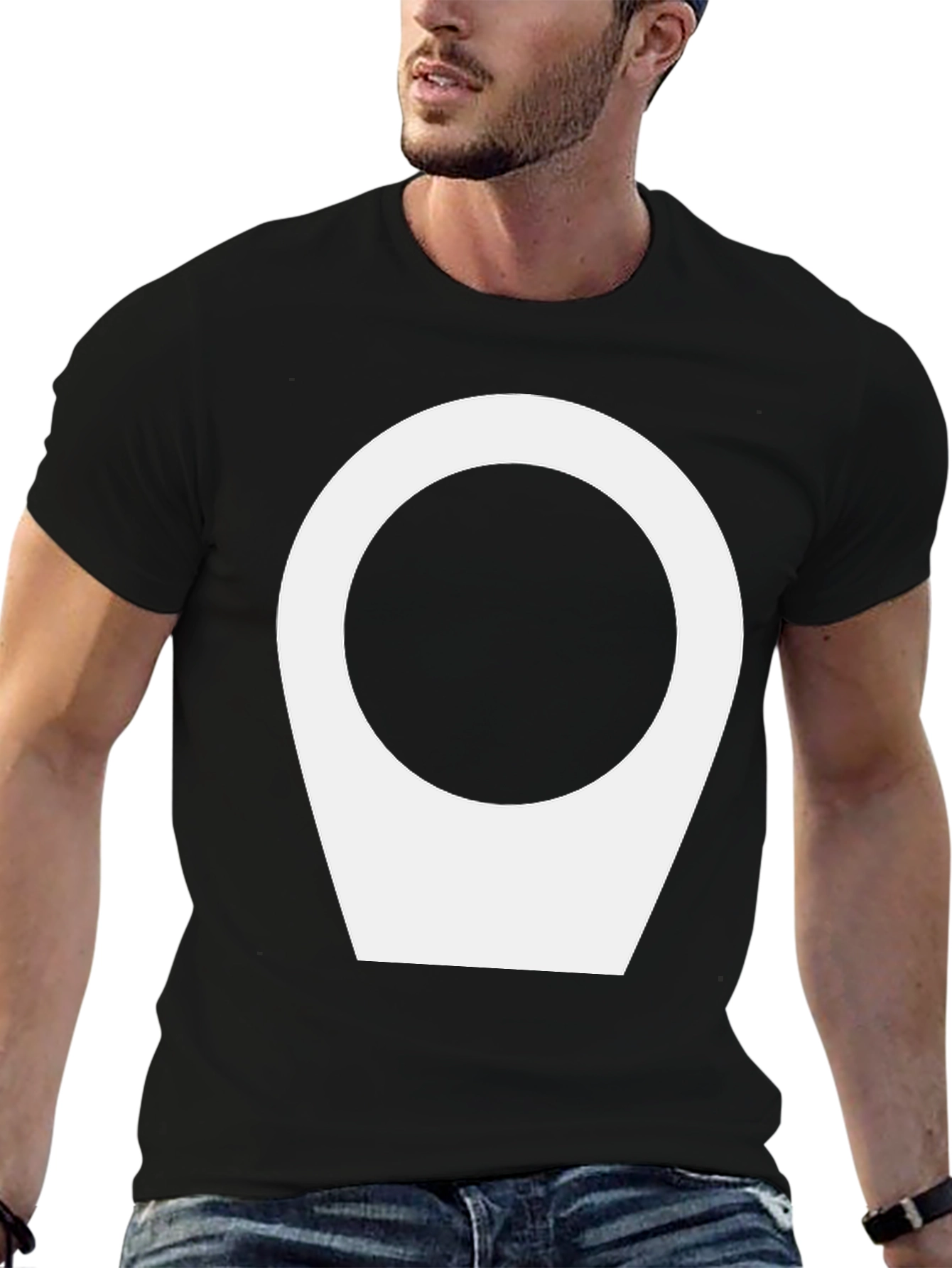 Modern Black Tee with Abstract White Location Icon