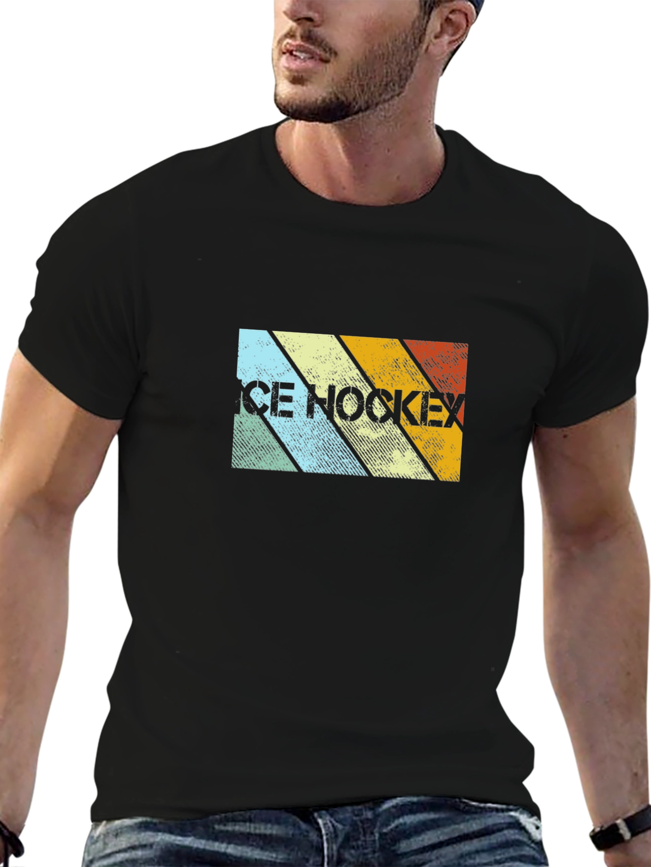 Retro Ice Hockey Graphic Tee - Black