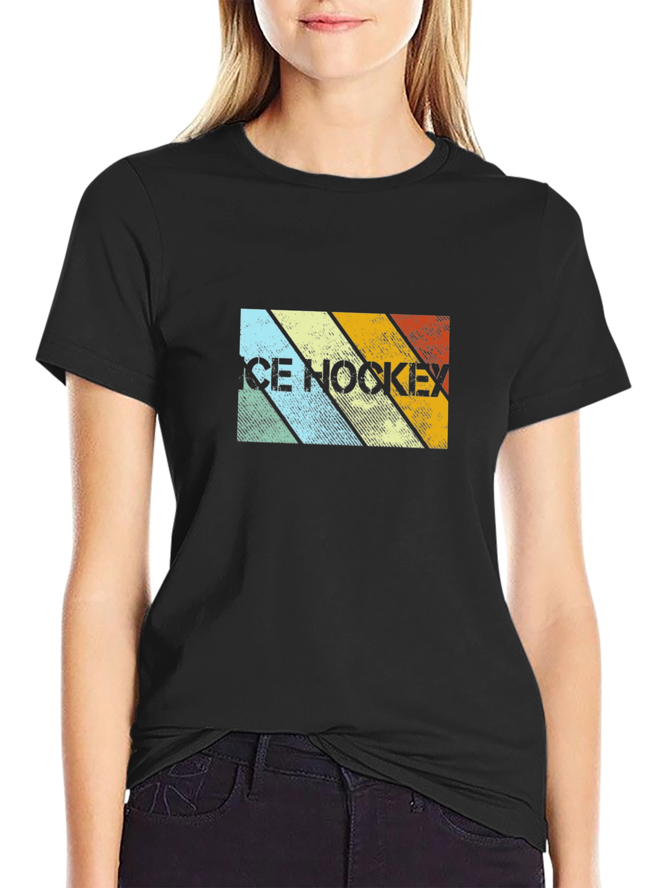Retro Ice Hockey Graphic Tee - Black