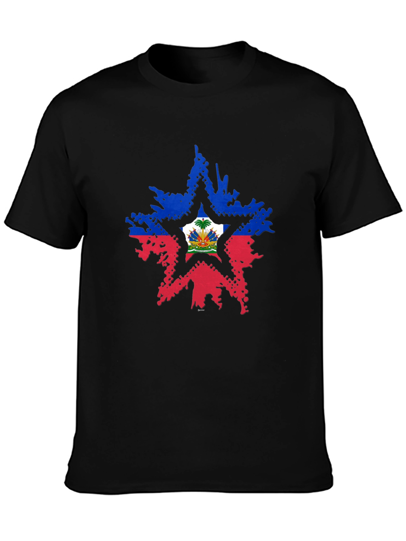 Haiti Flag Star Mens Black T-Shirt
