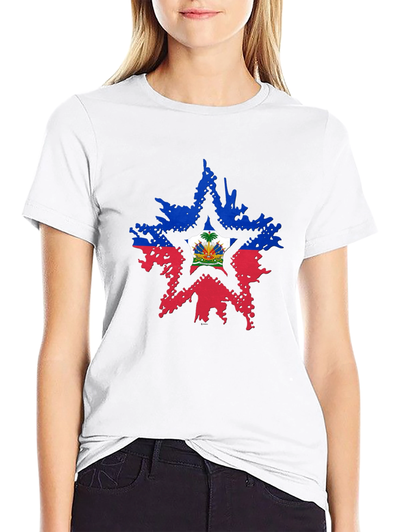 Haiti Flag Star Mens Black T-Shirt