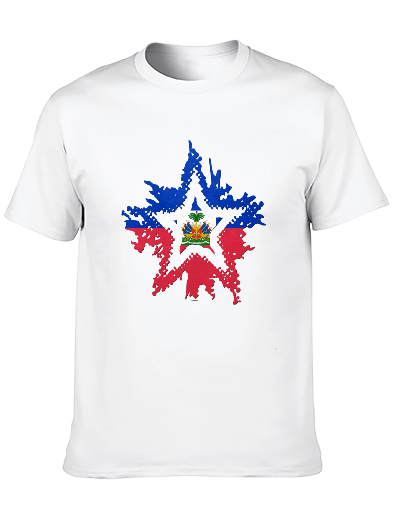 Haiti Flag Star Mens Black T-Shirt