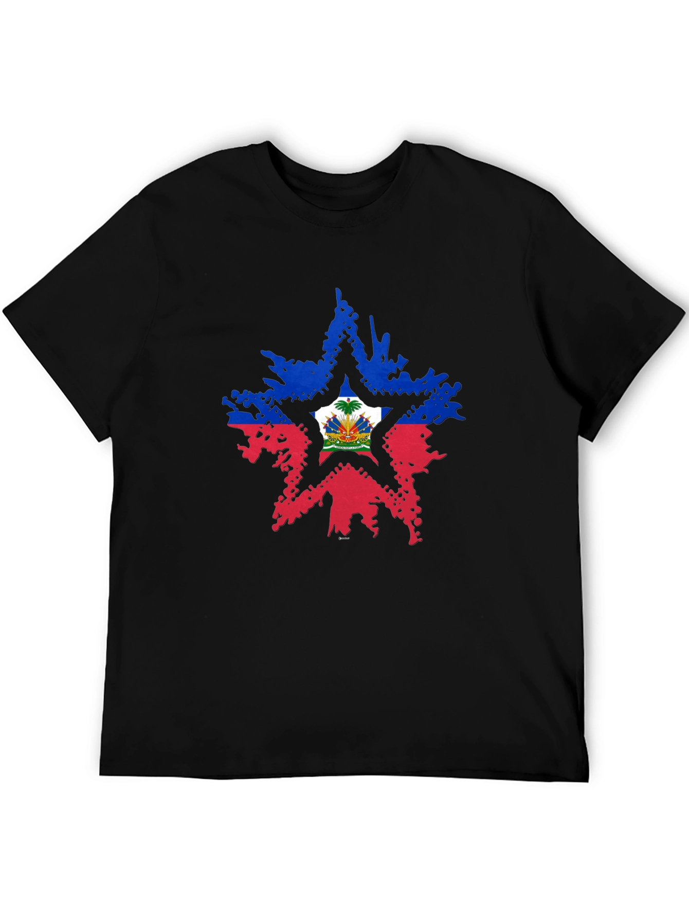 Haiti Flag Star Mens Black T-Shirt