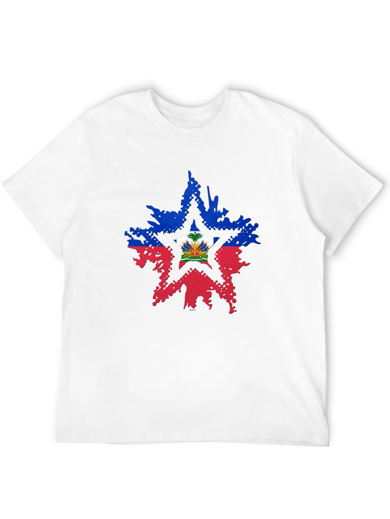 Haiti Flag Star Mens Black T-Shirt
