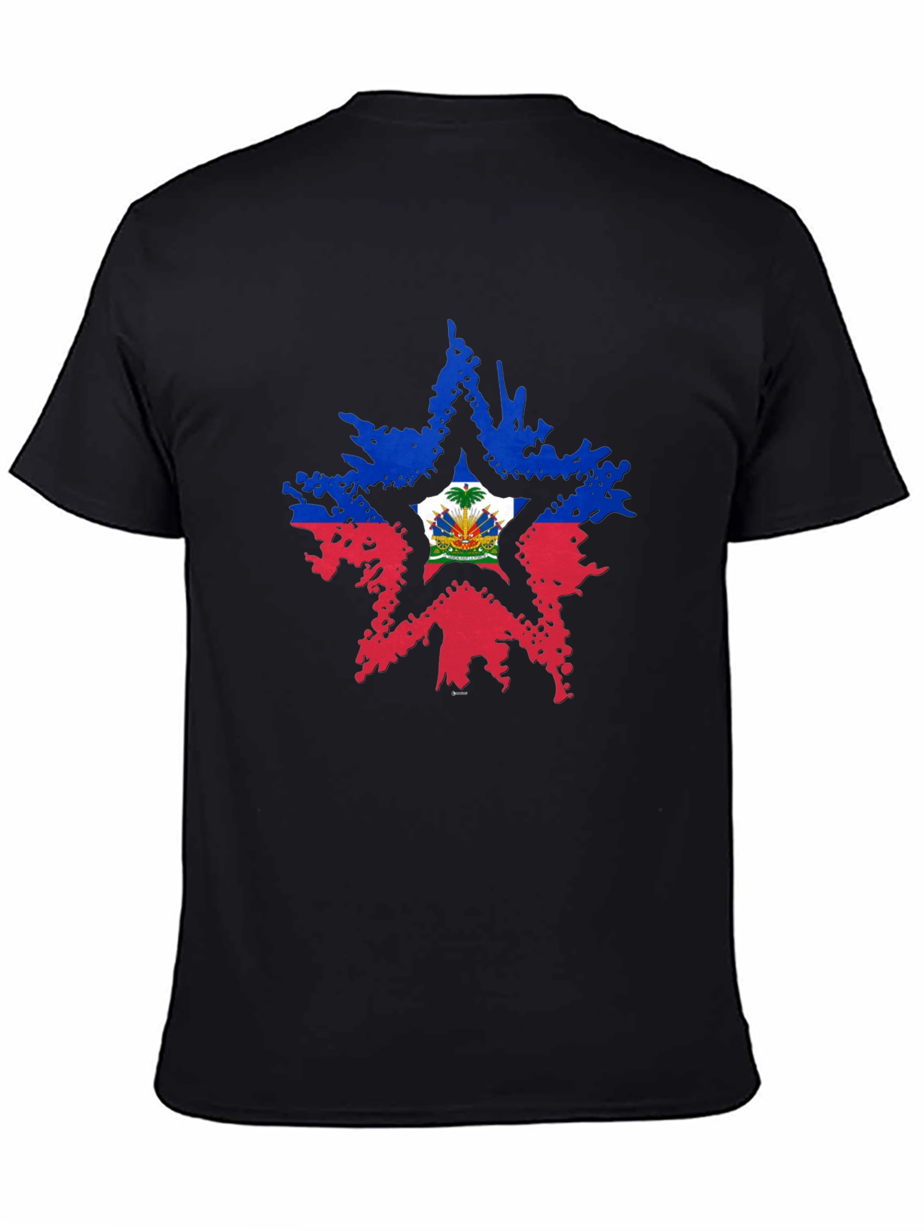 Haiti Flag Star Mens Black T-Shirt