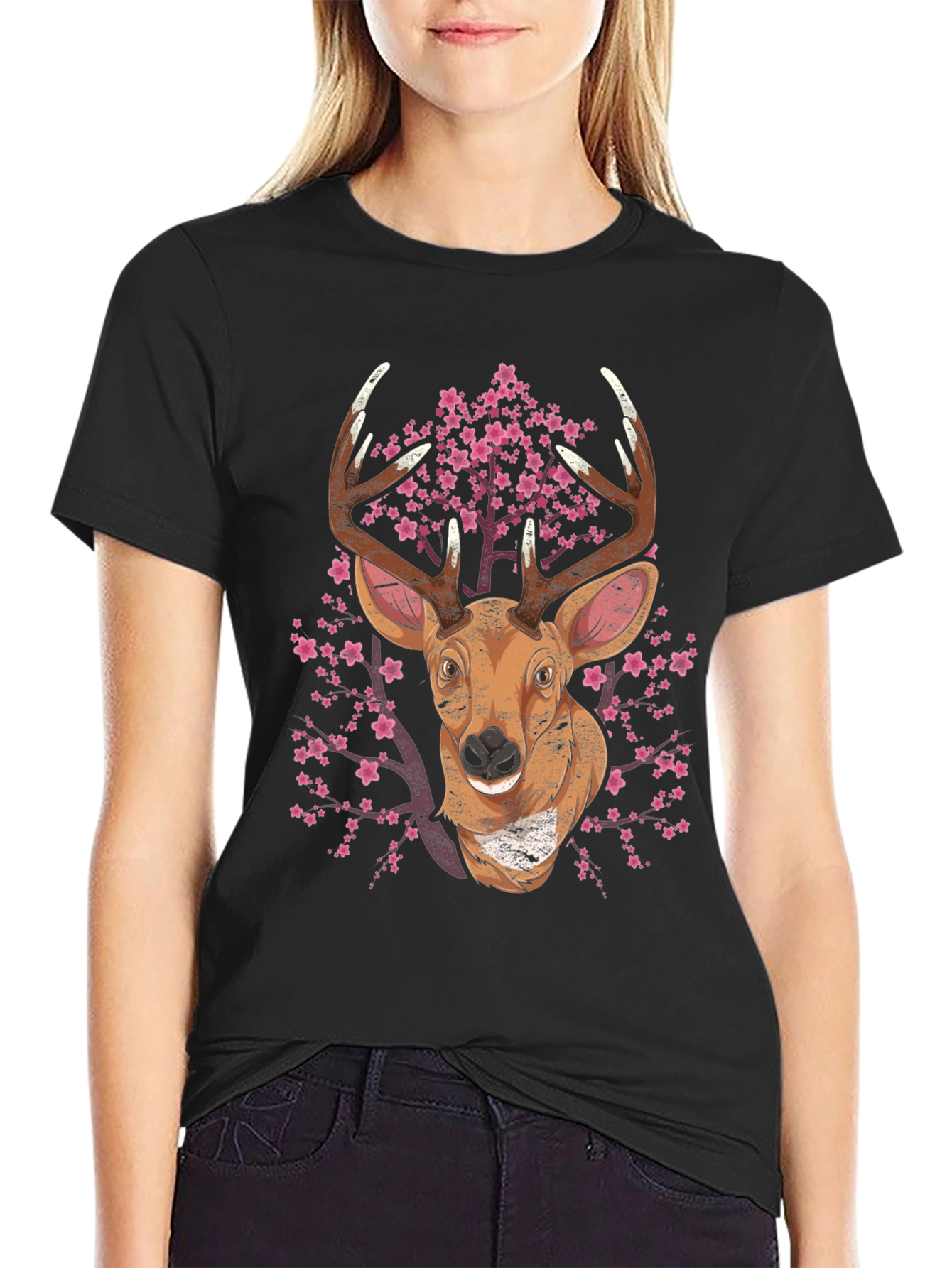 Deer & Cherry Blossom Graphic Tee