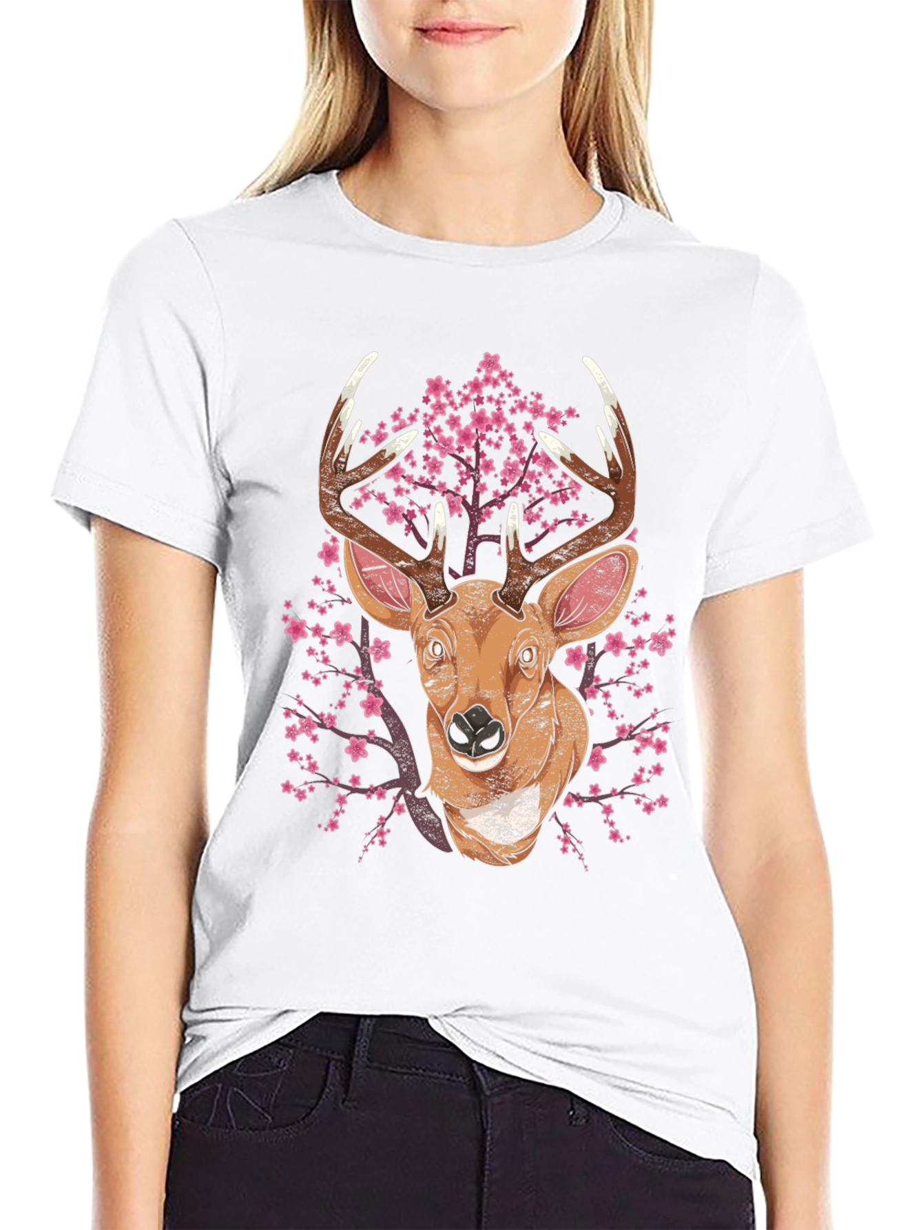 Deer & Cherry Blossom Graphic Tee
