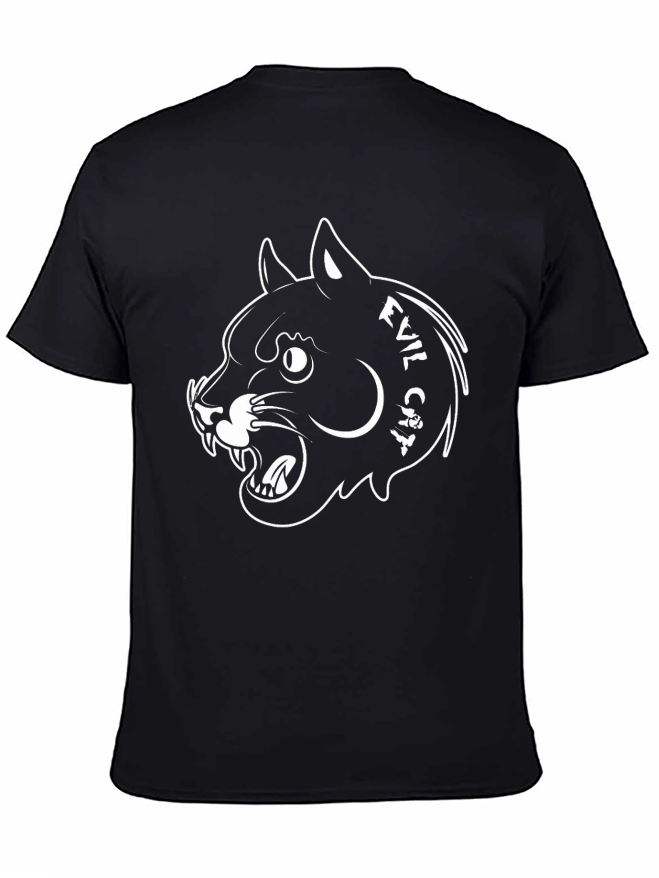 Evil Cat Graphic T-Shirt - Black Cotton Tee