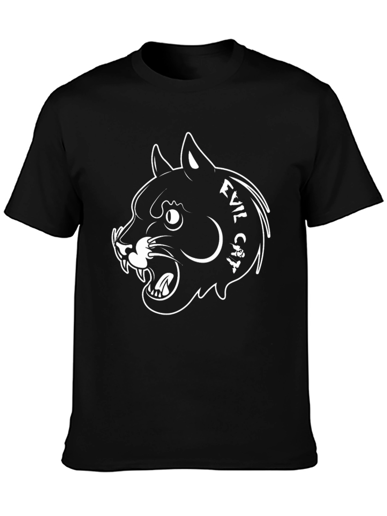Evil Cat Graphic T-Shirt - Black Cotton Tee