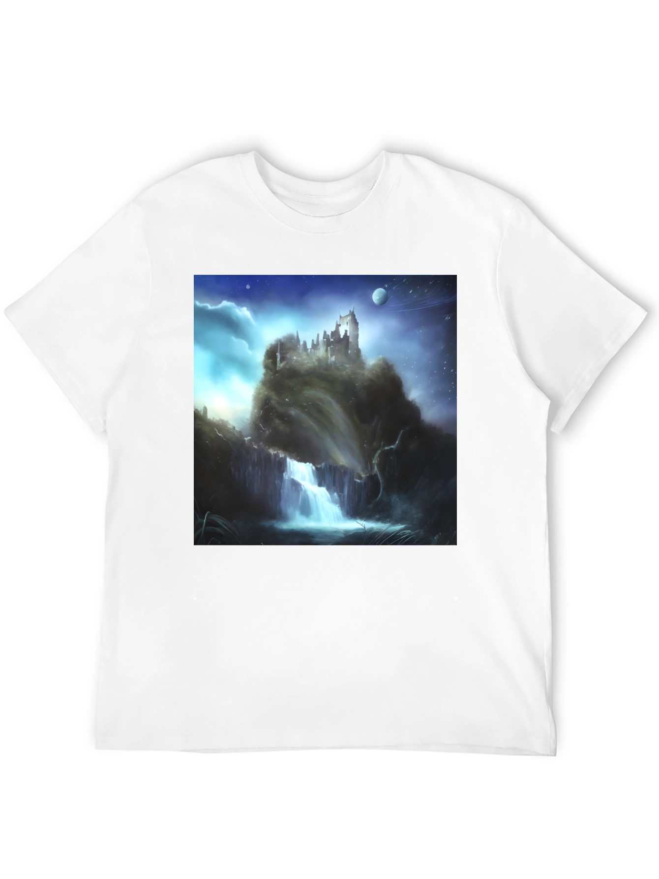 Fantasy Castle Waterfall Graphic T-Shirt