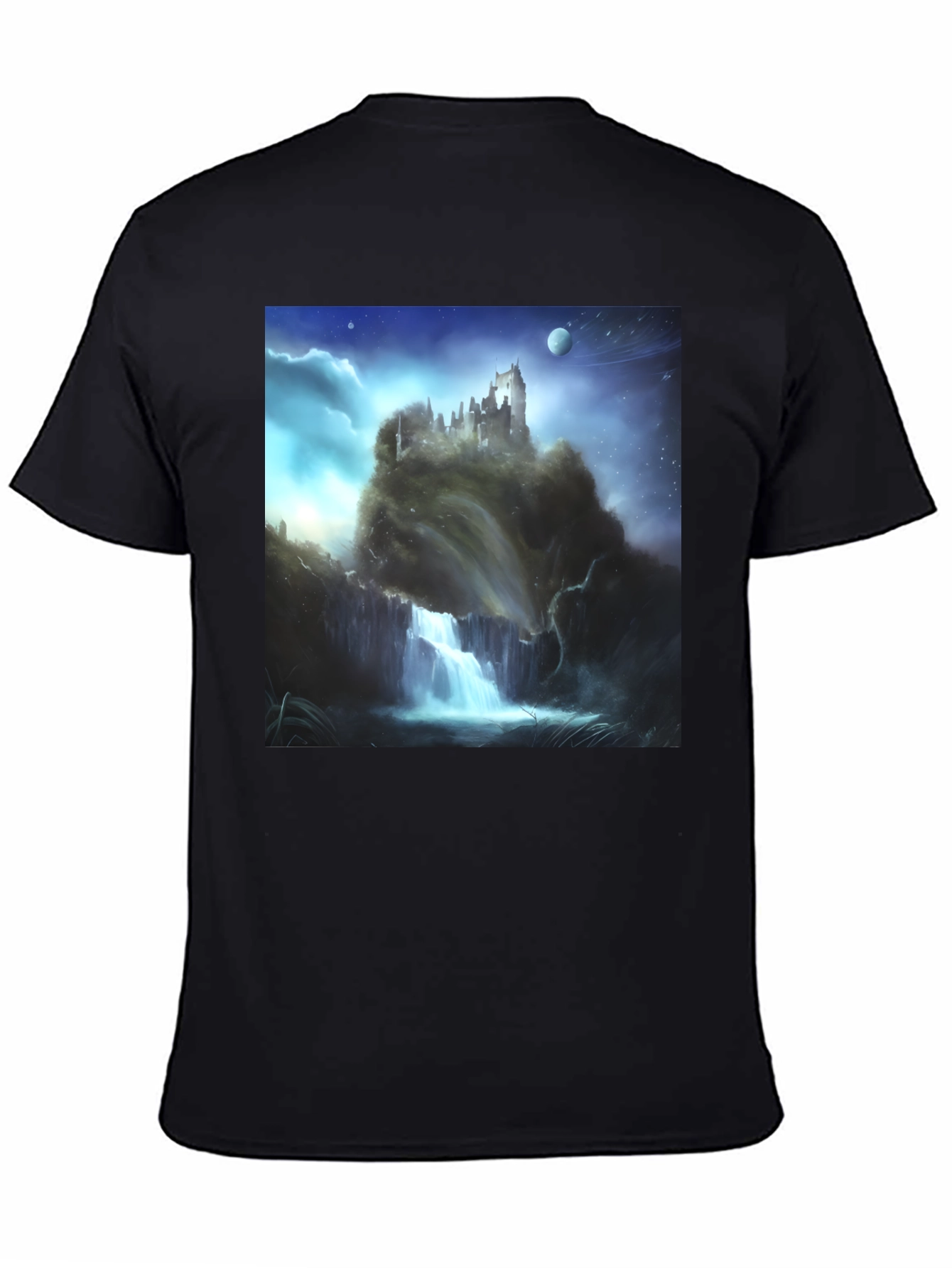 Fantasy Castle Waterfall Graphic T-Shirt