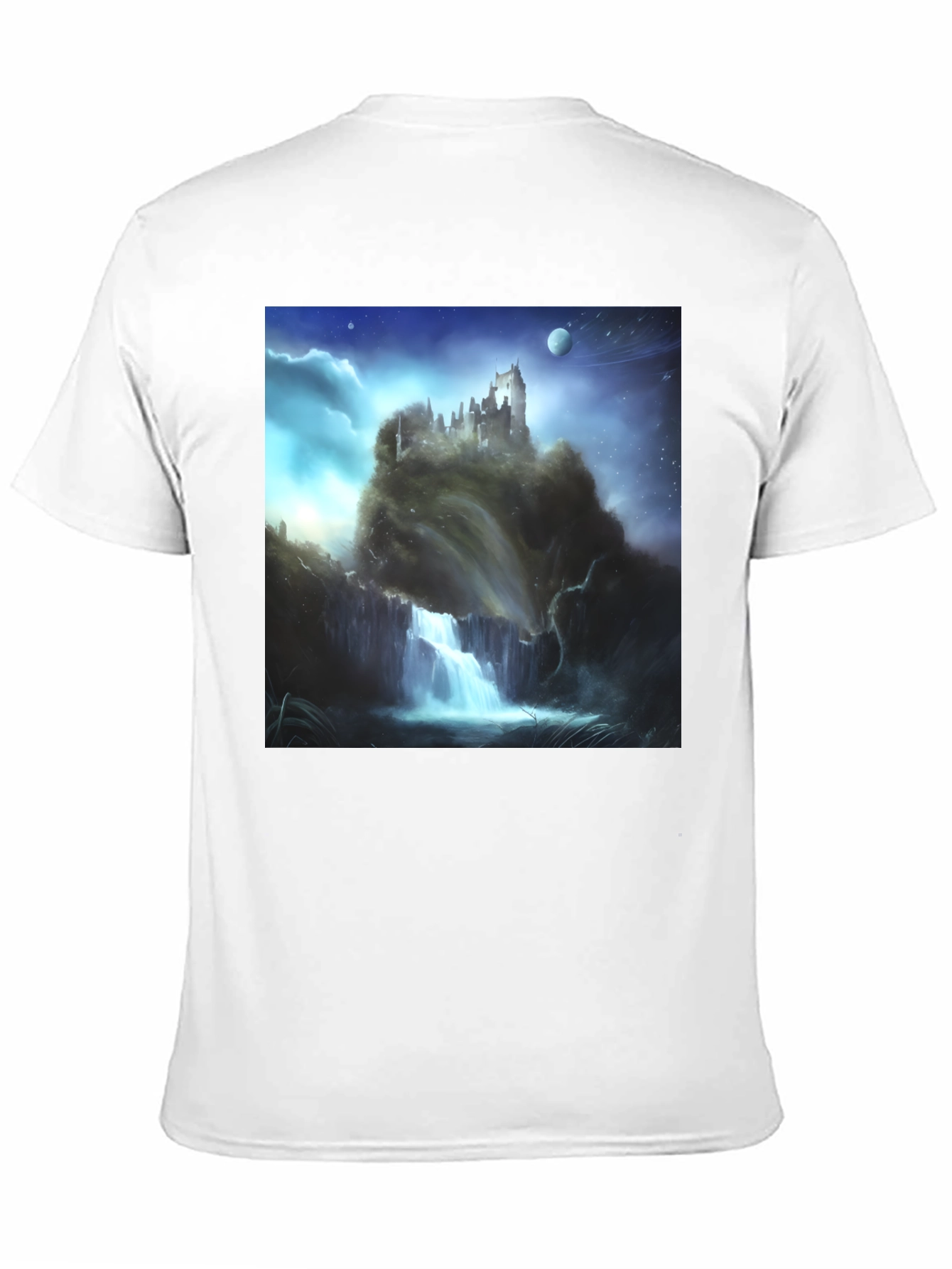 Fantasy Castle Waterfall Graphic T-Shirt