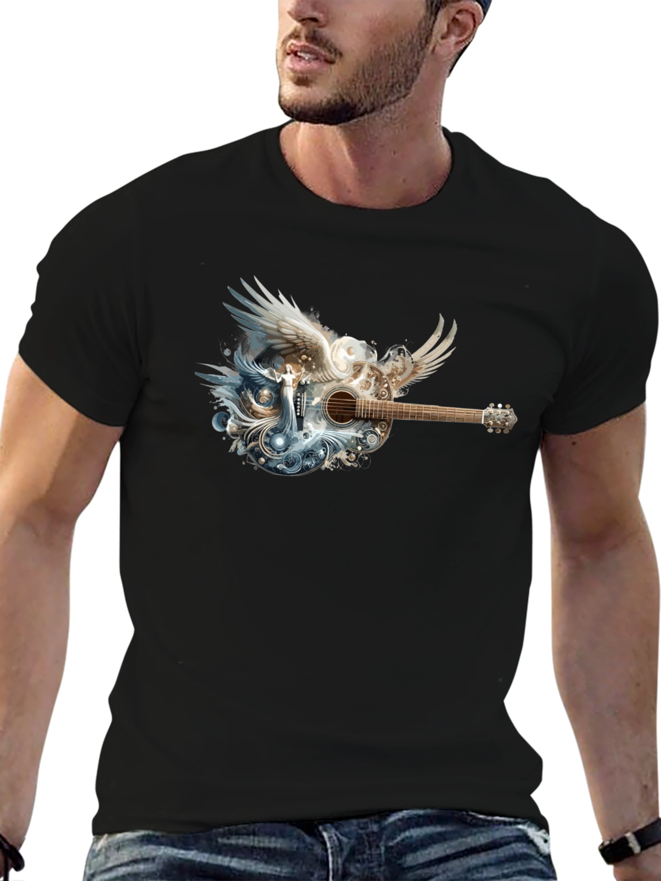 Winged Guitar Graphic T-Shirt - Black