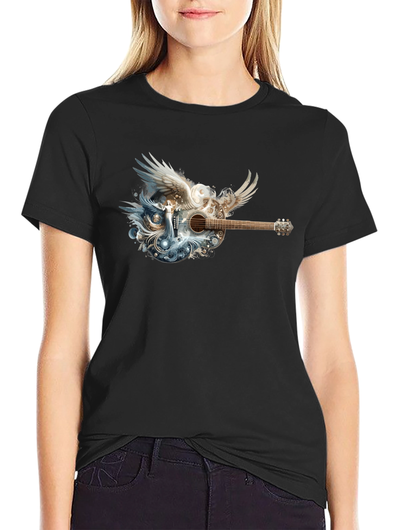 Winged Guitar Graphic T-Shirt - Black