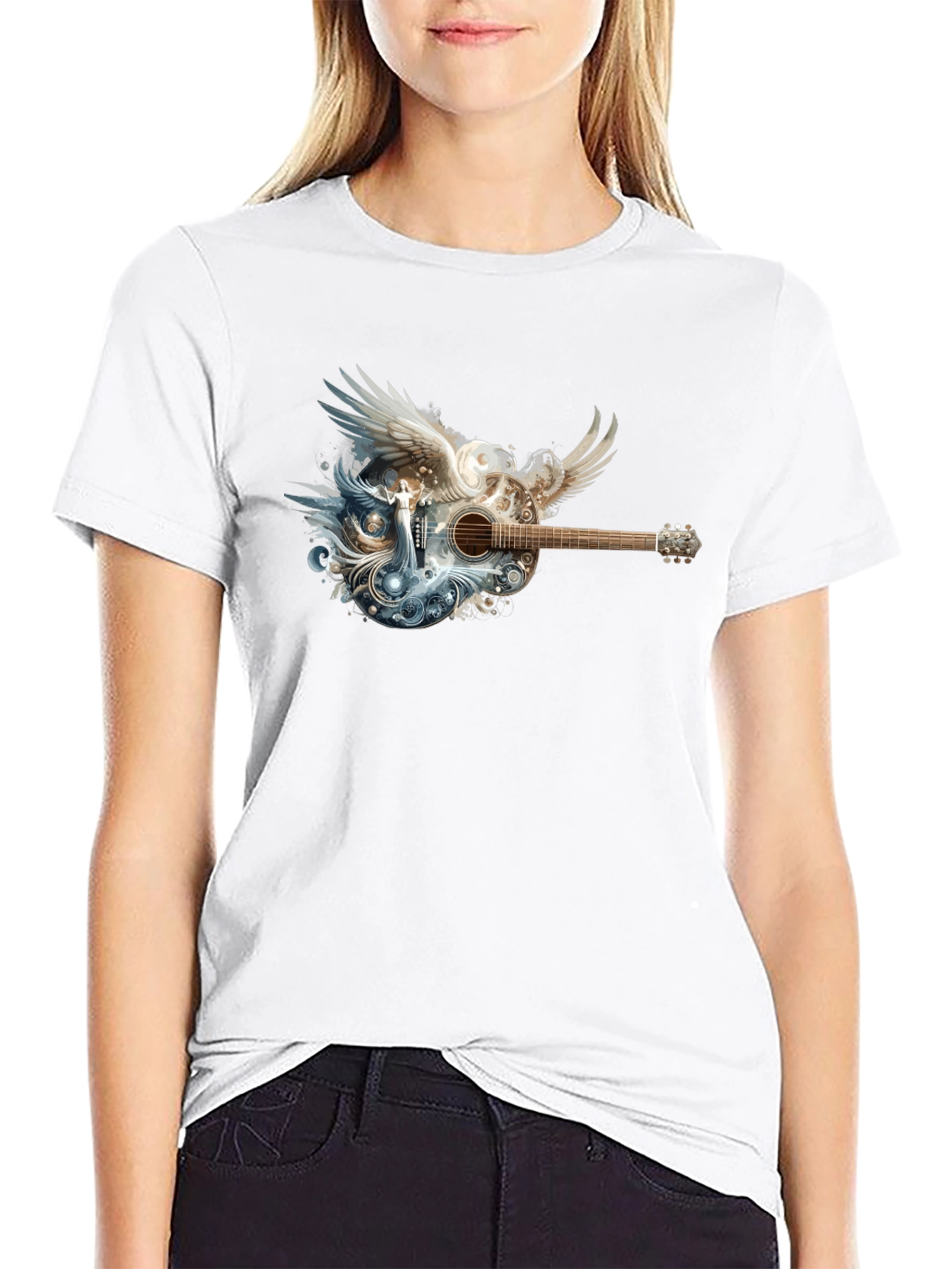 Winged Guitar Graphic T-Shirt - Black