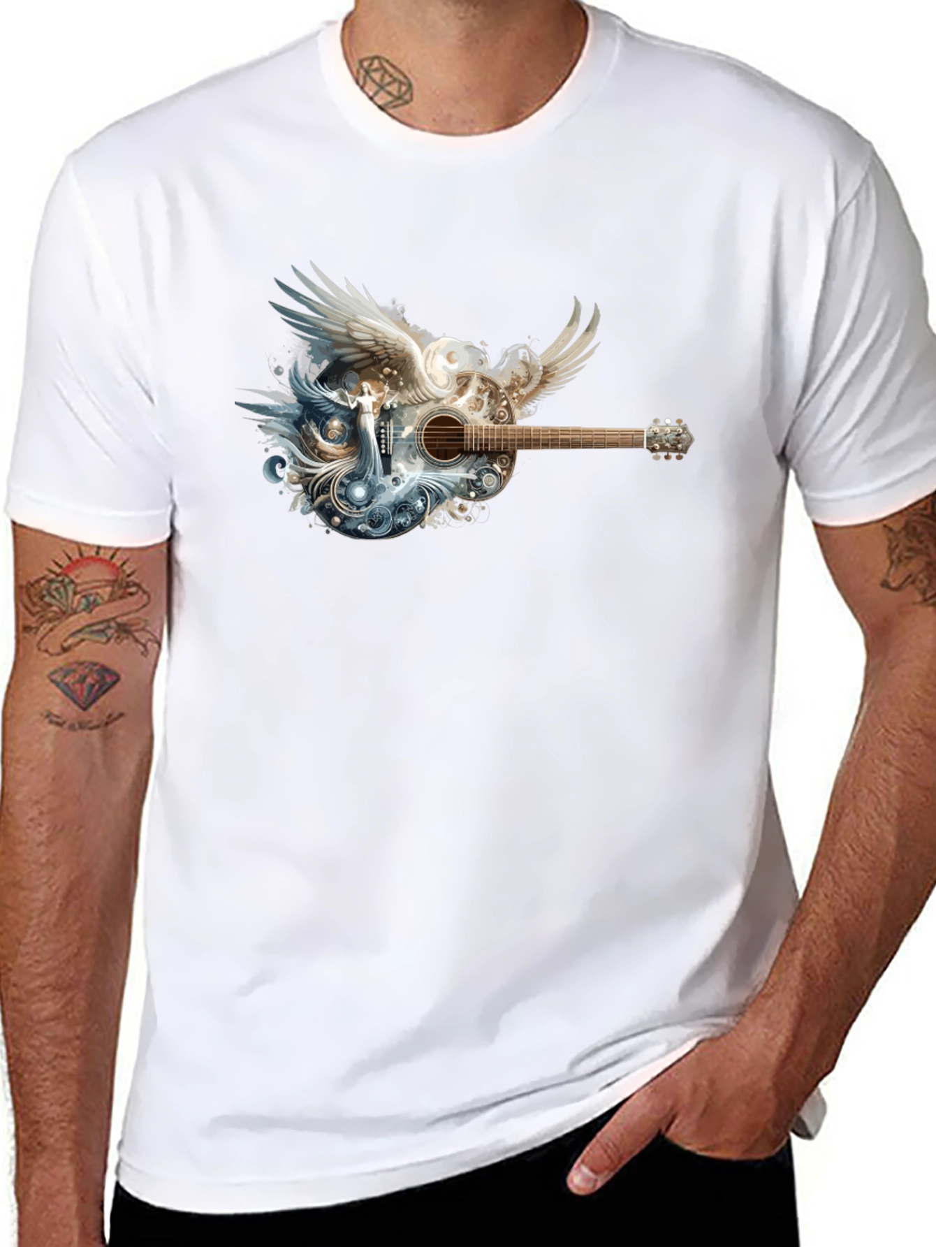 Winged Guitar Graphic T-Shirt - Black