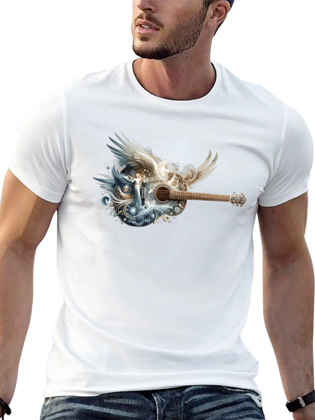 Winged Guitar Graphic T-Shirt - Black