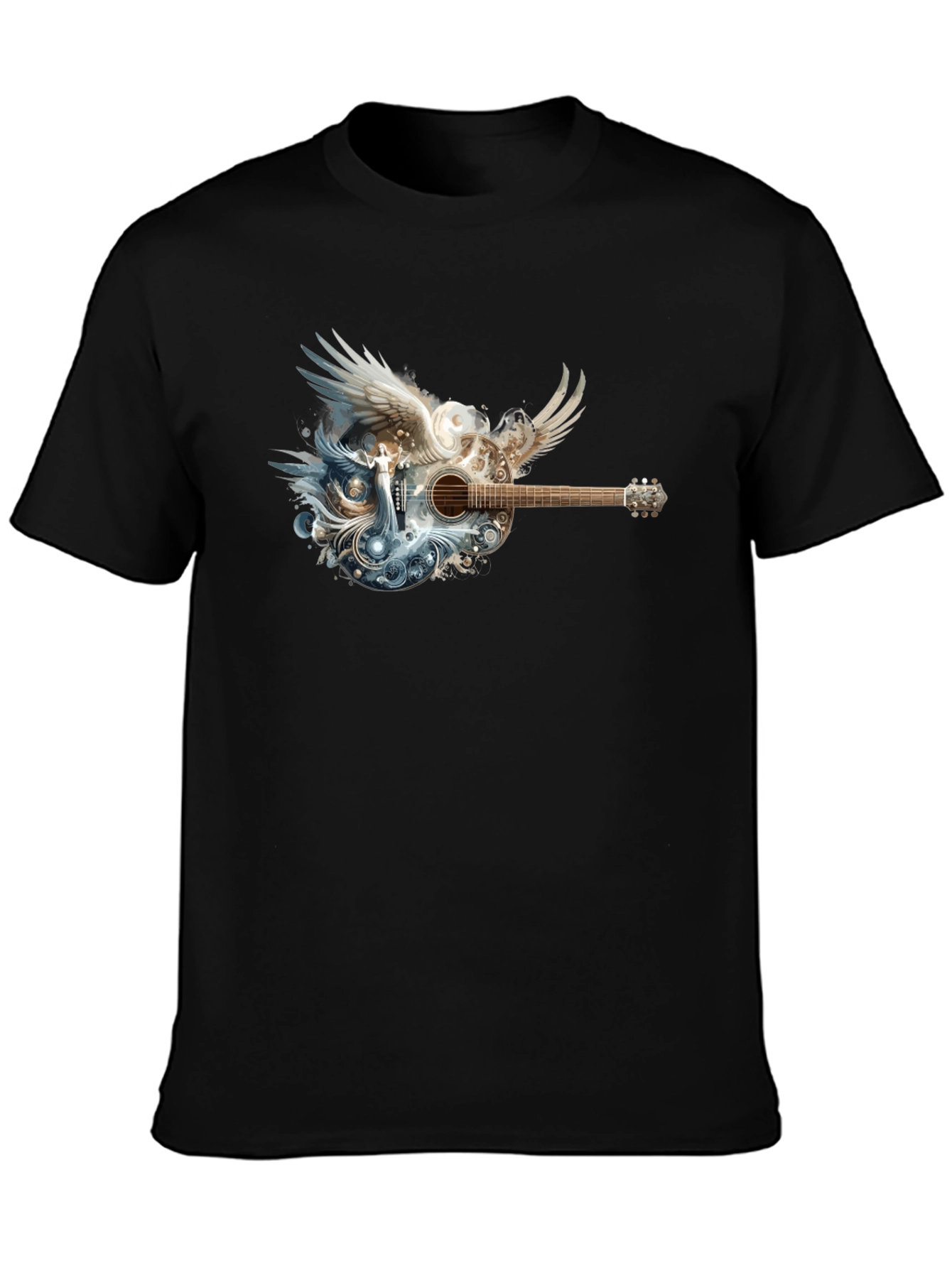 Winged Guitar Graphic T-Shirt - Black