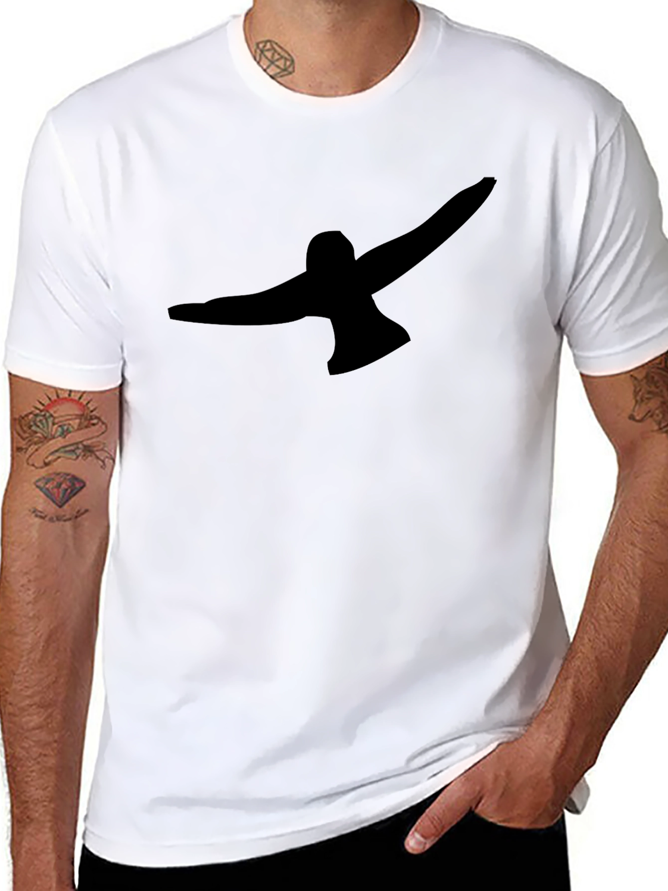 Black T-Shirt with Abstract Bird Graphic