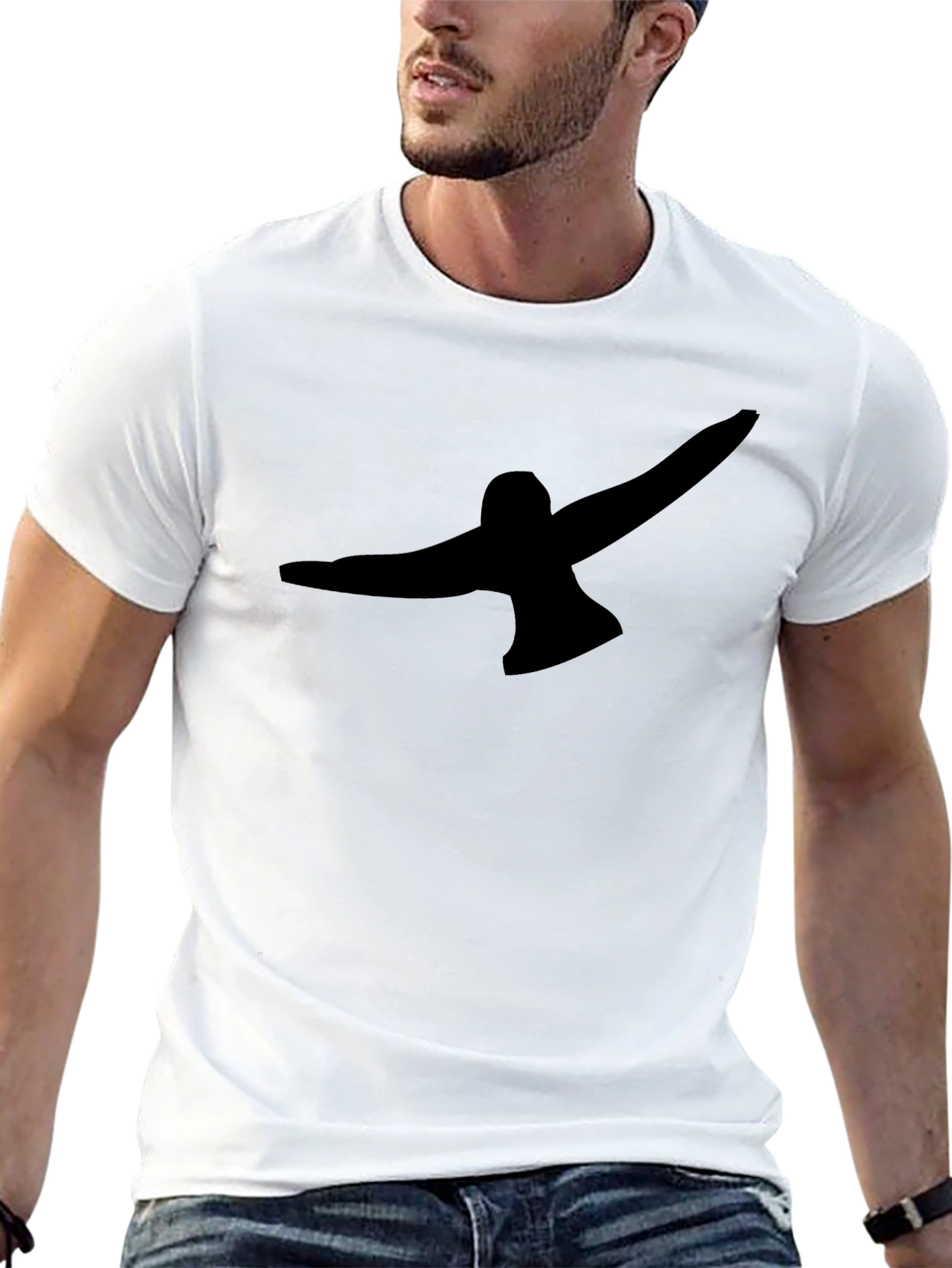Black T-Shirt with Abstract Bird Graphic
