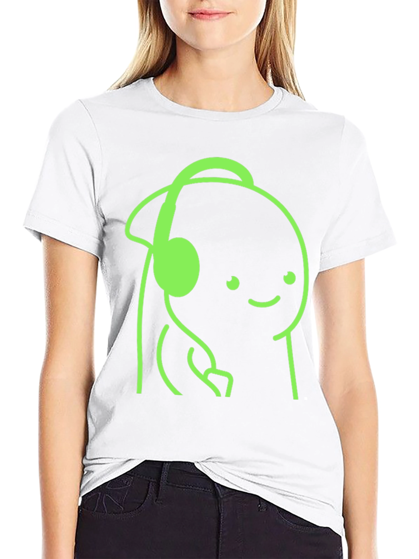Cartoon Headphone Graphic Tee - Casual Style