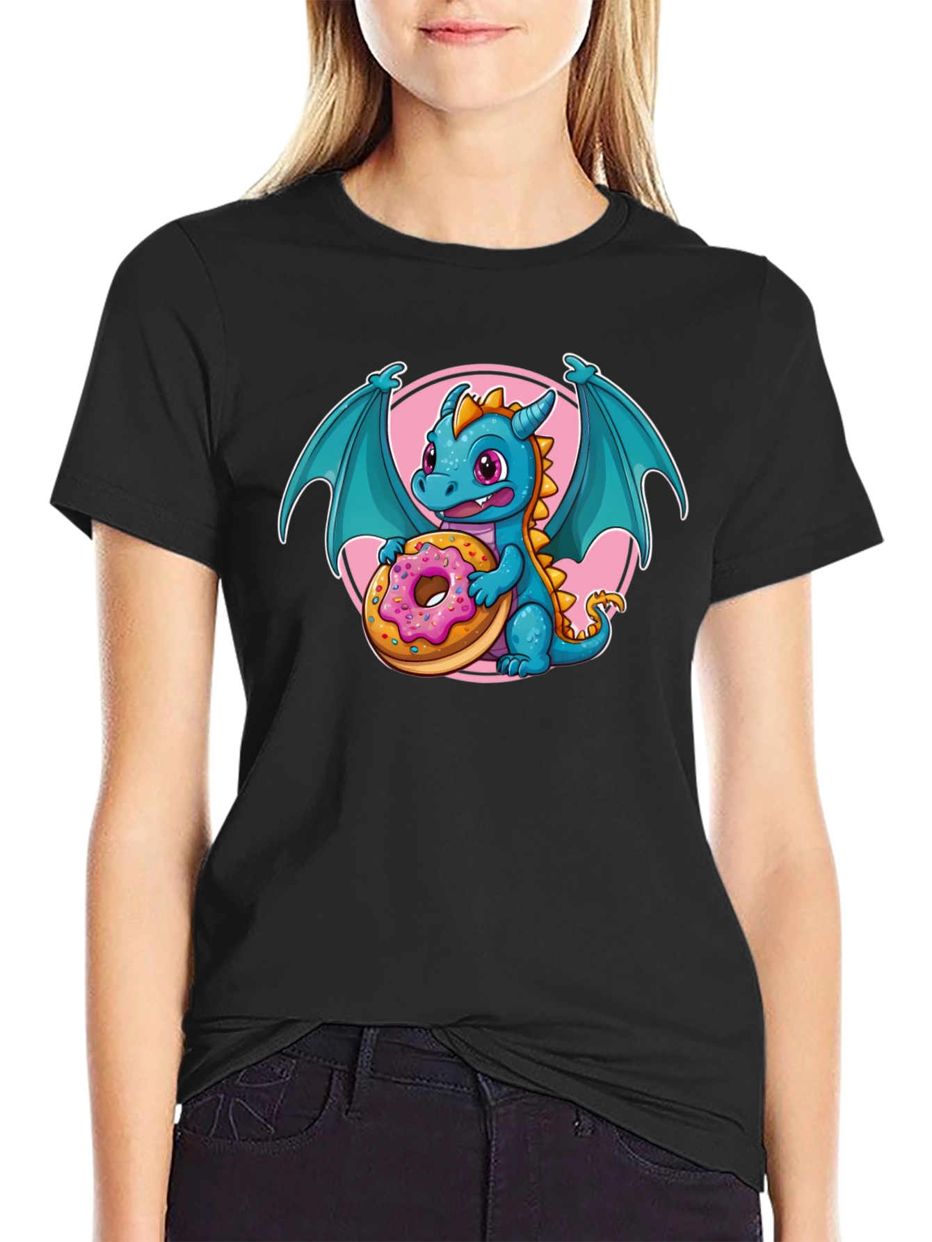 Dragon & Donut Graphic T-Shirt - Unisex Black Tee