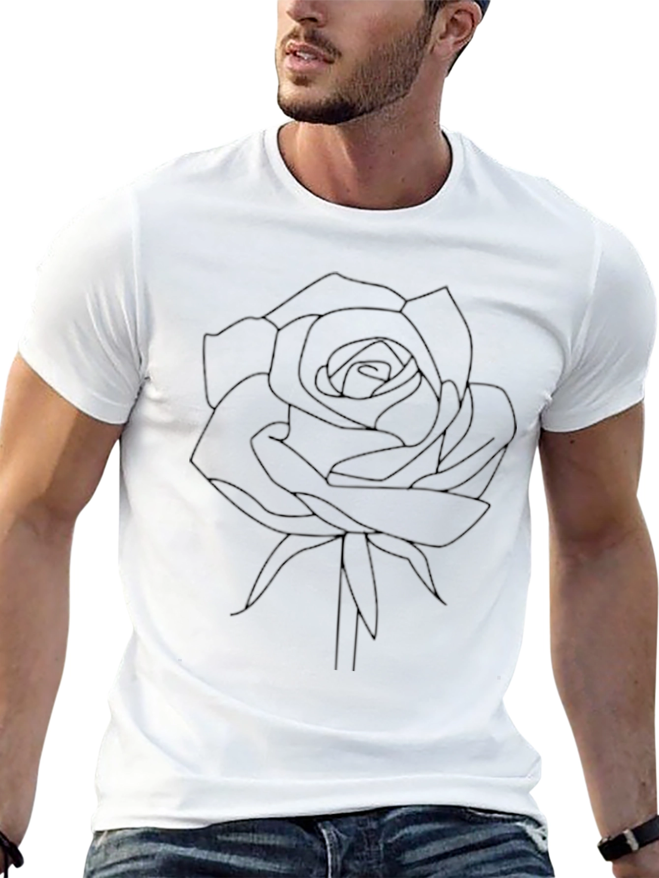Minimalist Rose Outline T-Shirt - Black