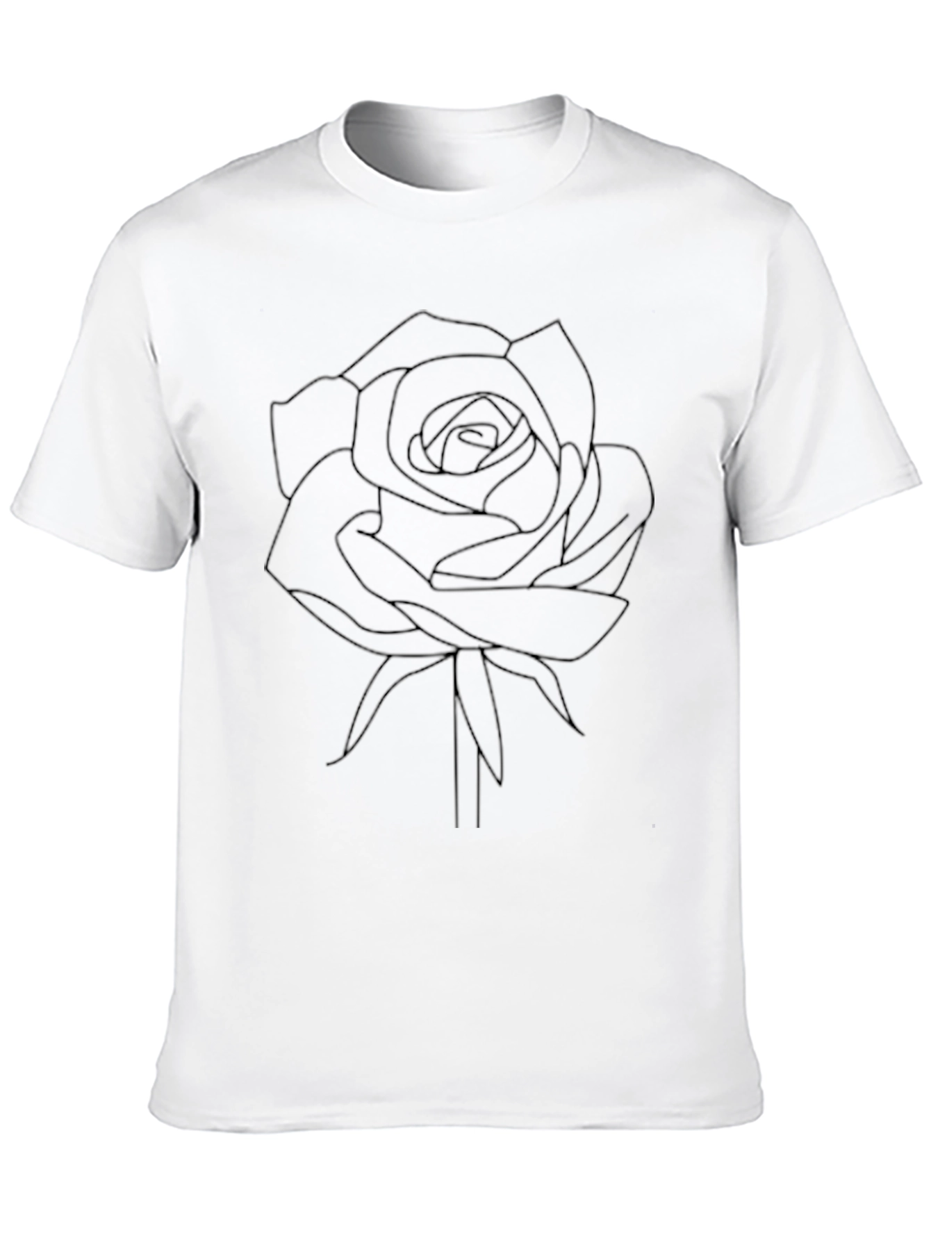 Minimalist Rose Outline T-Shirt - Black