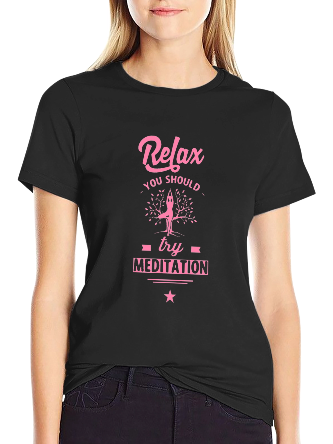 Relax Meditation Black Graphic Tee