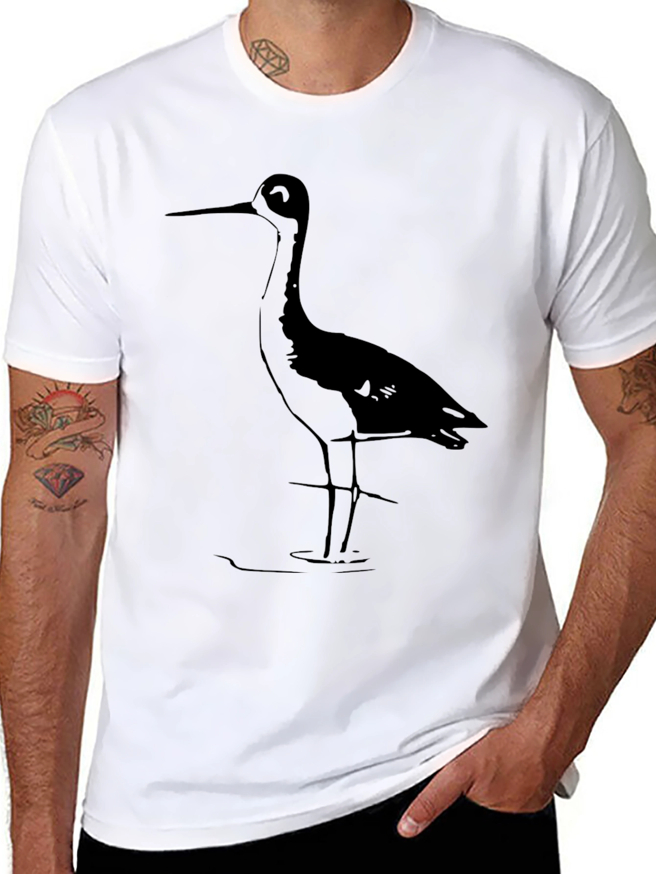 Black Heron Graphic Tee - Stylish Bird Lover Shirt