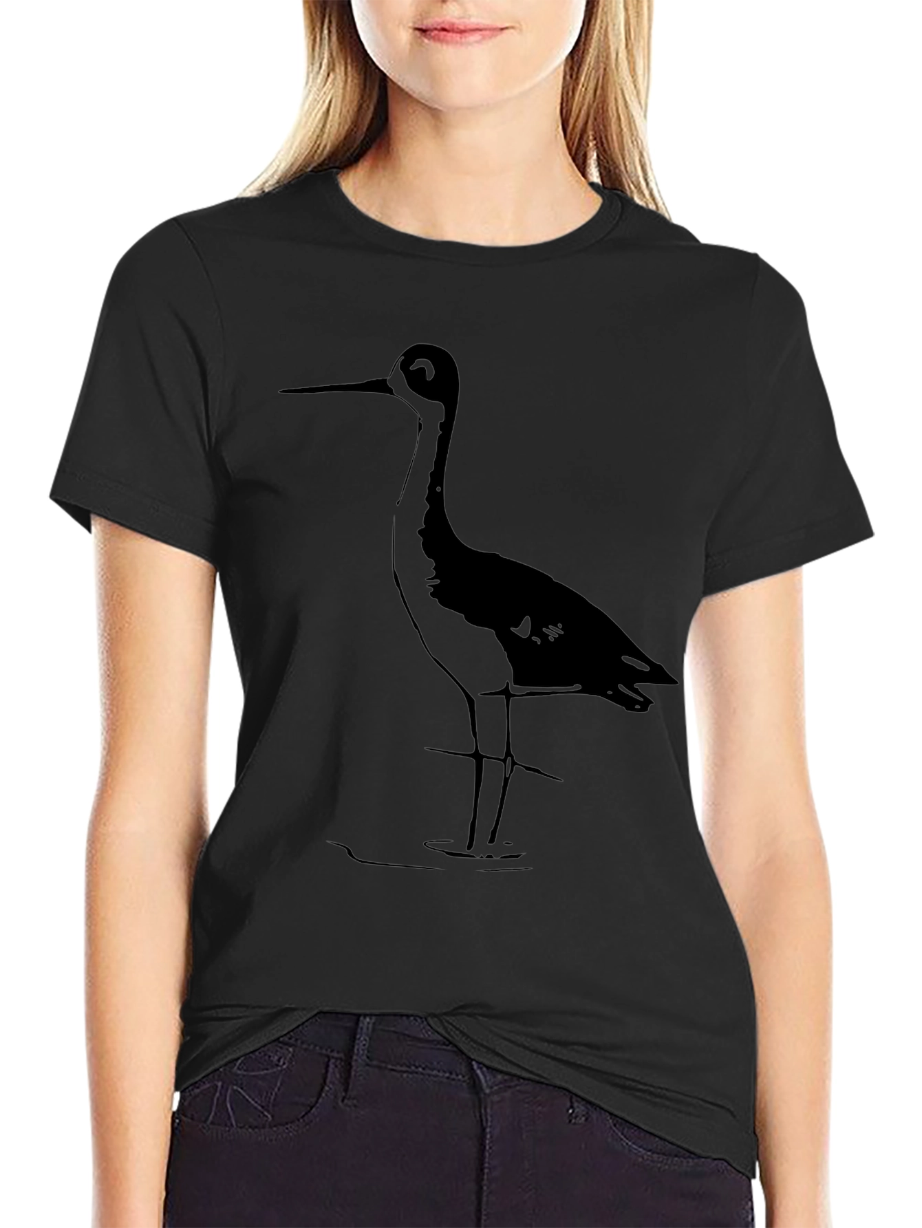 Black Heron Graphic Tee - Stylish Bird Lover Shirt