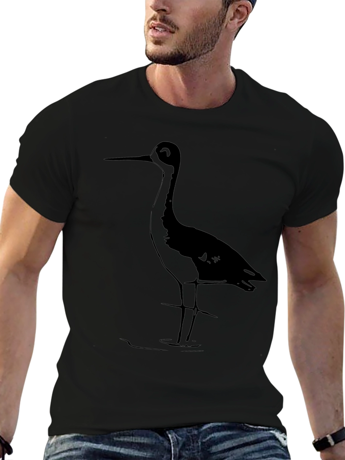 Black Heron Graphic Tee - Stylish Bird Lover Shirt