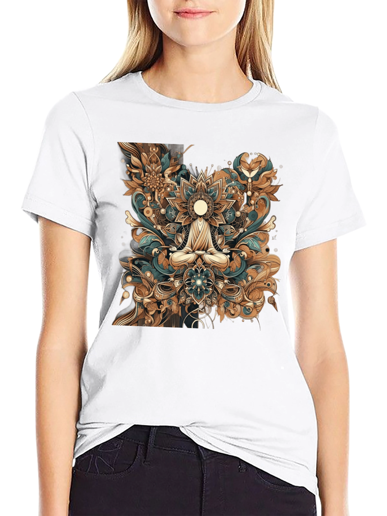 Meditative Mandala Graphic Tee - Black Cotton Comfort
