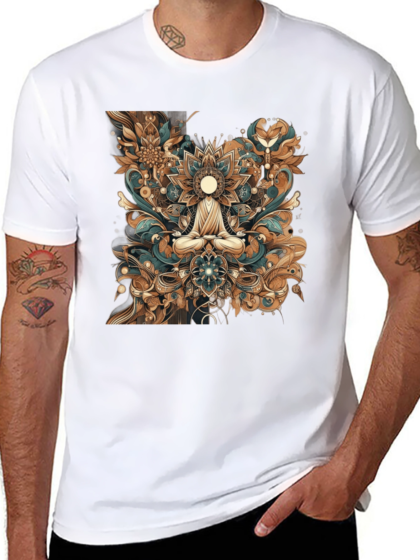 Meditative Mandala Graphic Tee - Black Cotton Comfort