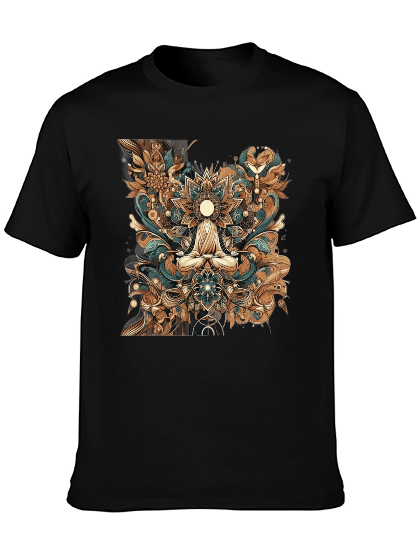 Meditative Mandala Graphic Tee - Black Cotton Comfort