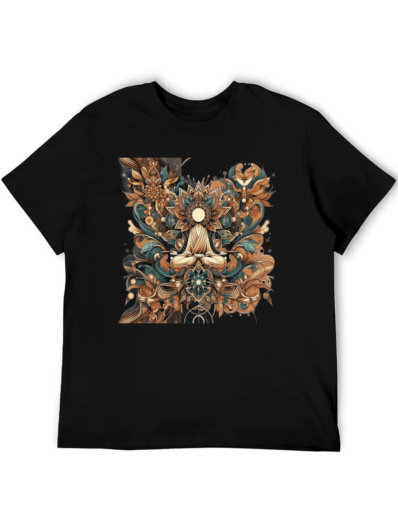 Meditative Mandala Graphic Tee - Black Cotton Comfort