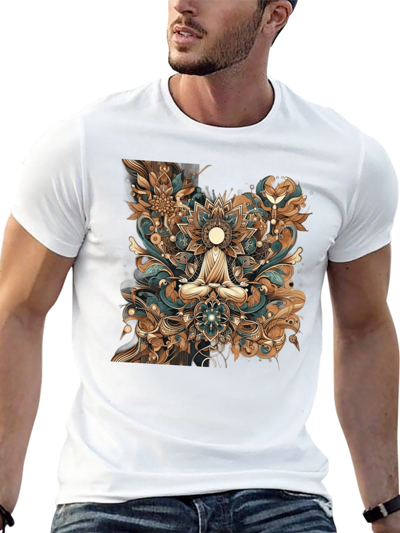 Meditative Mandala Graphic Tee - Black Cotton Comfort